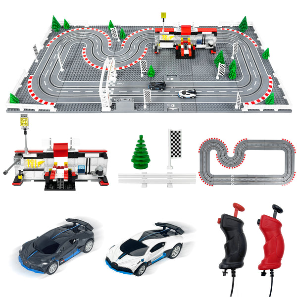 Slot Cars Race Track Sets, with 2 tracks 2 controllers 2 cars, Adjustable Speed, Block Building Slot Car Race Set,Christmas present, Toys Gifts