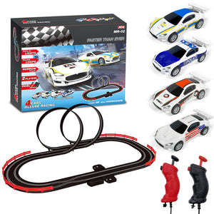 AGM MASETCH Slot Car Track Set - Boys and Kids Electric Race Track - Remote Control Race Track with 4 Slot Cars, Double Race Track Electric Race Track Toys Birthday Gift