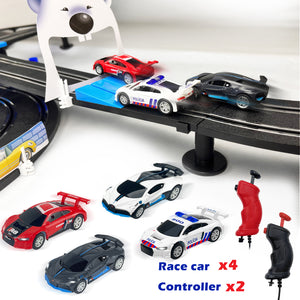AGM MASTECH Slot Car Race Track Sets with 4 High-Speed Slot Cars, Battery or Electric Car Track, Dual Racing Game Lap Counter Circular Overpass Track,Double-decker figure-8 corner track.