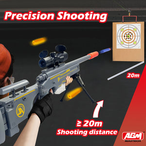 AGM MASTECH Soft Bullet Toy Gun Sniper Rifle with Scope Realistic Barrel Shell ejecting Foam Blaster Gun Dart Pellet Prop Backyard  Outdoor Shooting Game for Boys Teens Adults Gifts Age 8-12 14 Years Old