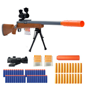 Wood grain toy gun with scope and accessories toy sniper rifle