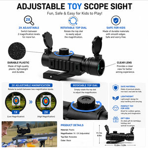 2x Scope-2X Tactical Blaster Scope – Clip-On Rail Mount Accessory for Blasters