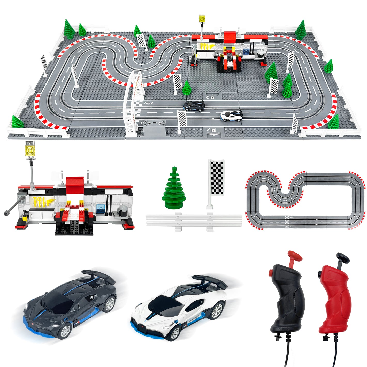 Slot Cars Race Track Sets, with 2 tracks 2 controllers 2 cars, Adjustable Speed, Block Building Slot Car Race Set,Christmas present， Toys Gifts - 07